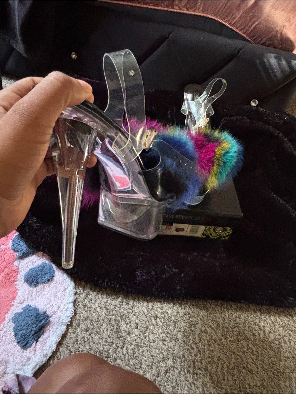 Cape Robbin Clear Platform Heels with Multicolor Faux Fur